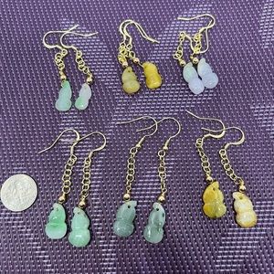 6 pairs jade earrings with s925 plates with 14k gold